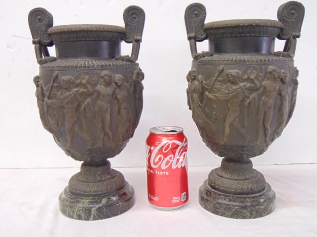 Pair of spelter urns, neo classical style: Pair of spelter urns, neo classical style