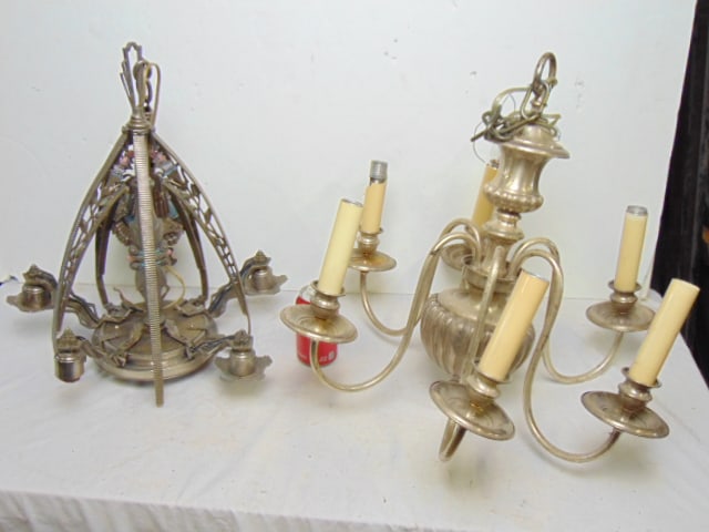 Silver plate and Deco fixture/chandelier: Silver plate and Deco fixture/chandelier