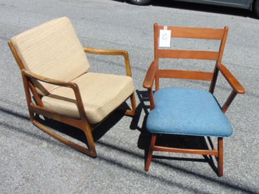 2 Mid Century chairs, one chair one rocker