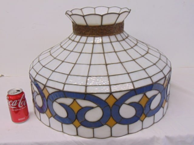 Leaded glass fixture with white glass ball diffuser: Leaded glass fixture with white glass ball diffuser