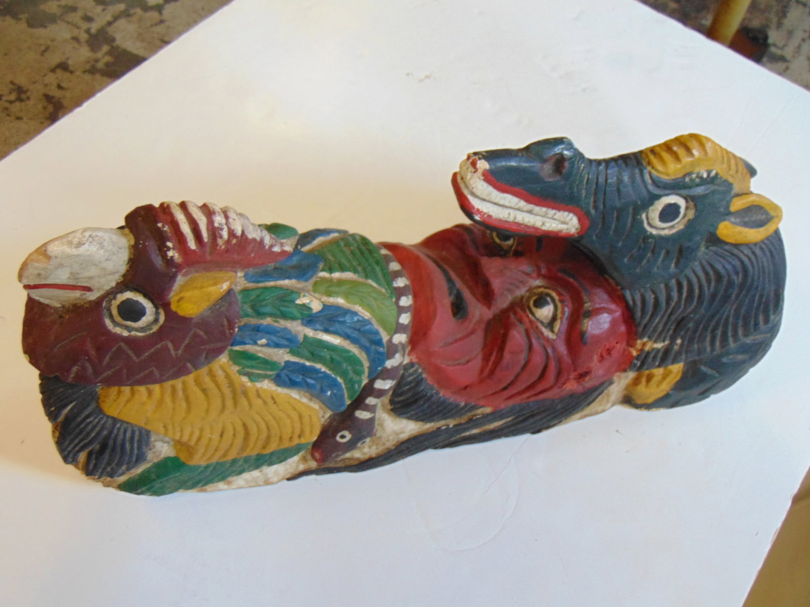 Carved & painted wood mask, Asian (?): Carved & painted wood mask, Asian (?)