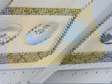 Two small porcelain Chinese cups in original box, decorated inside & outside with floral scenes,