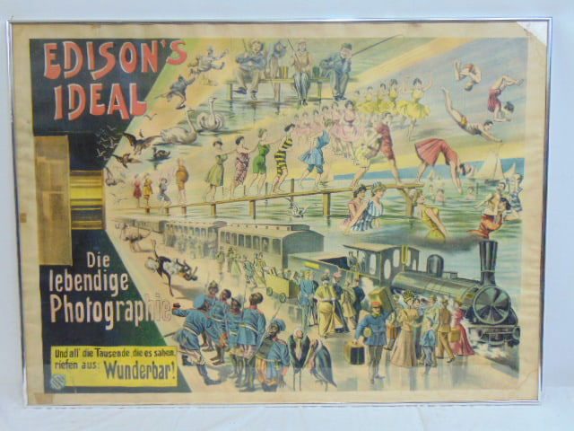 Poster, Edison Ideal",(German), Die Lebendige Photographie, lith by Adolph Friedlander, Hamburg, old (1 of 8)