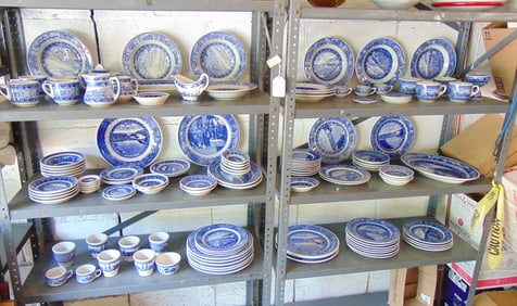 Several sets blue & white Baltimore & Ohio ironstone railroad china, dinnerware, Lamberton,