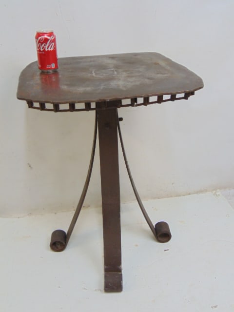 Steel side table, curled feet, steel base & top, table is 21" by 20", height is 28": Steel side table, curled feet, steel base & top, table is 21" by 20", height is 28"