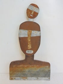 Mixed Media, "Gray Eye Bands, by Judith Hoyt, 2004 metal applied to wood panel, 21 5/8" tall, 12"