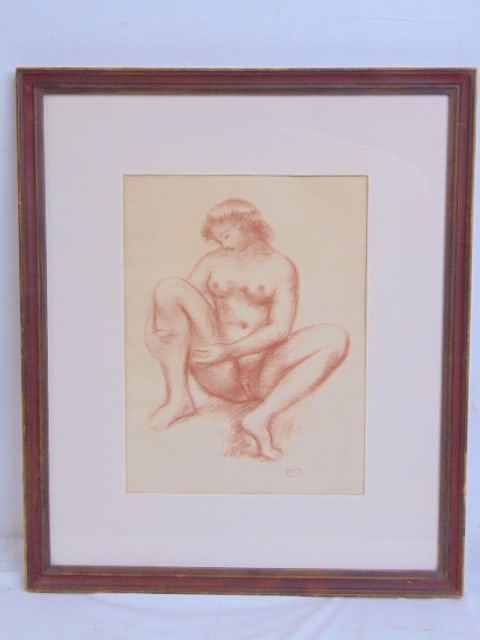 Lithograph, "Seated Nude", signed A. Maillol, label on reverse, 12" by 9" ( 19.5" by 16 3/8" framed): Lithograph, "Seated Nude", signed A. Maillol, label on reverse, 12" by 9" ( 19.5" by 16 3/8" framed)