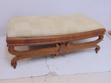 Empire mahogany bench, green upholstered seat, bench is 48" by 22", height is 18.5"