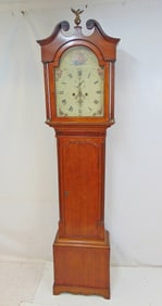 Tall case grandfather clock by M. Rutherford, Harwick (?) W.N., floral decorated dial, oak case,