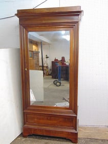 19th century Empire single door armoire, draw in base, mirror door, exceptional quality.