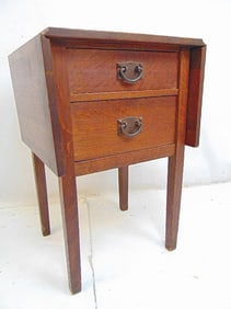 Gustav Stickley 2 drawer stand with drop leaf sides, stand is 18" deep, 18.75" wide (41 opened),
