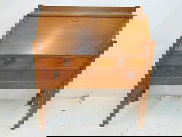 Arts & Crafts slant front desk by Harden, in original finish, two over one drawers, desk is 38"