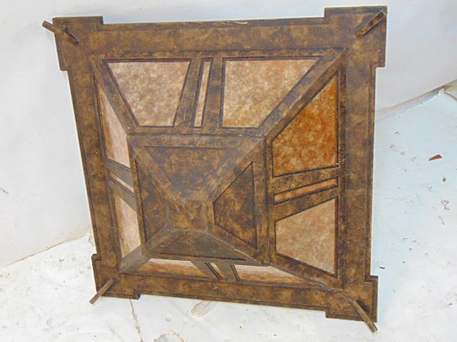 Large square Hammerton Studio Arts & Crafts fixture with mica shade, has label, 30 34" x 30" height (1 of 5)