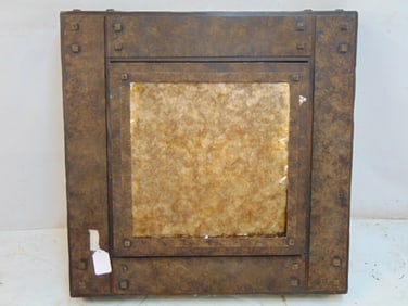 Large square Hammerton Studio Arts & Crafts fixture with mica shade, wood and metal , bottom mica