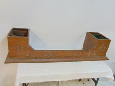 Large copper clad fender, has two compartments on each end, lids of those compartments are missing,