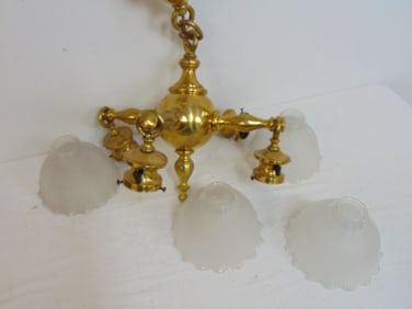 Brass Chandelier with 4 glass shades