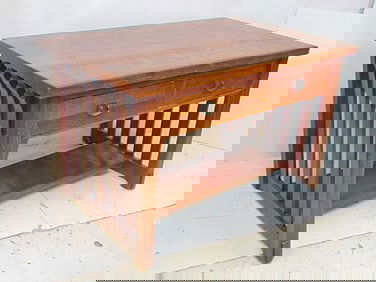 Stickley desk, 2 drawers, desk is cut down, top is 48" by 30", height is 29.75", top has stains.
