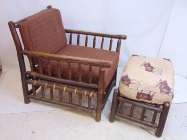 Large Old Hickory armchair with ottoman, oversized, with pillows, arm chair is 33.5" wide, 37" deep, (1 of 9)