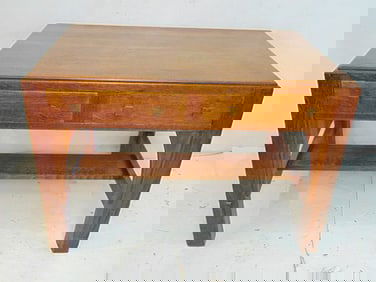 Arts & Crafts library table with 2 drawers, oak, top is 41.75" by 27.75", height is 29"