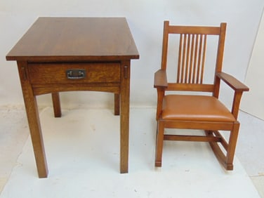 Stickley Audi child's rocker & one drawer stand, stand is 26" by 20", height is 26", child's rocker