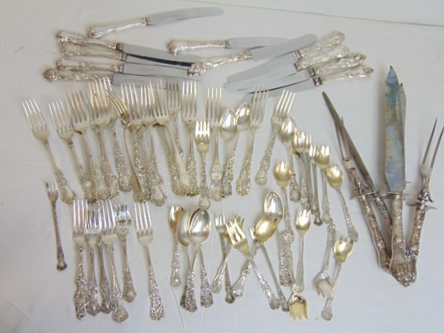 Set sterling flatware in case, 57.5 troy plus handles, note, mixed lot, various makes & (fancy) (1 of 7)