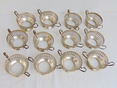 12 sterling silver cup holders, reticulated design, no inserts, 22 troy