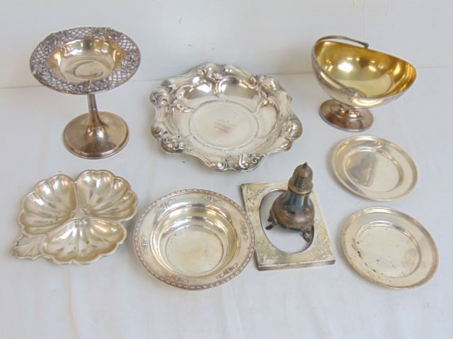 Lot sterling silver hollowware, tazza, bowls, frame, saucers, total weight 33.5 troy (1 of 5)