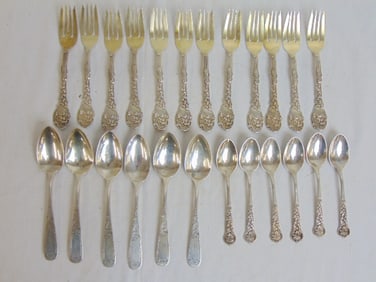 Lot misc. silver flatware, set 12 fancy sterling lunch forks, set 6 spoons marked J.S. McDonald & 6