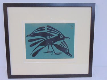 Silkscreen, Raven Silhouette III" by Kenojuak Ashevak, edition 20/50, 8.75" by 11.25", 16" by 18.5"