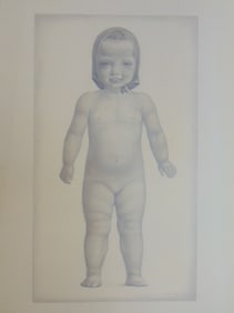 Pencil drawing, girl with bonnet, signed John McClellan 1938. 20.75" by 15" (sheet size)