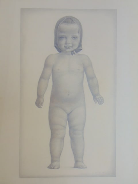 Pencil drawing, girl with bonnet, signed John McClellan 1938. 20.75" by 15" (sheet size) (1 of 4)