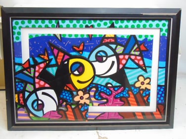 Mixed media lithograph, "Deep Night Romance", Romero Britto, with Park West certificate, 33.5" by