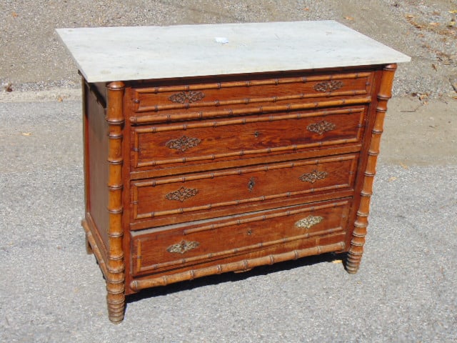 Faux bamboo 4 drawer chest with marble top, marble is not original, chest is 43.25" by 19.75": Faux bamboo 4 drawer chest with marble top, marble is not original, chest is 43.25" by 19.75" (marble) height is 35"