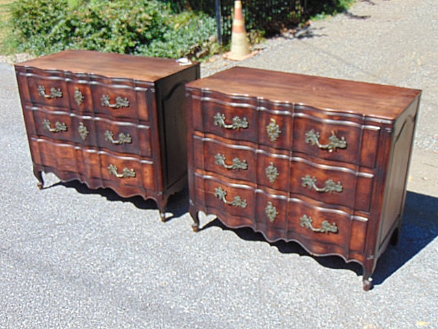 Pair decorative serpentine front chests, one pull broken, each chest is 40" wide, 20.25" deep,: Pair decorative serpentine front chests, one pull broken, each chest is 40" wide, 20.25" deep, height is 33.5"