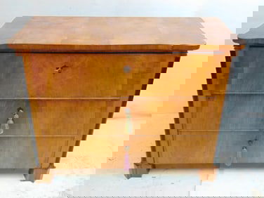 Period Biedermeier chest of drawers, triple drawers maple with black accents, chest is 39.25" by