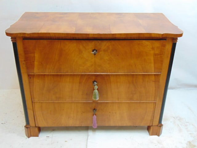 Period Biedermeier chest of drawers, triple drawers maple with black accents, chest is 39.25" by (1 of 5)