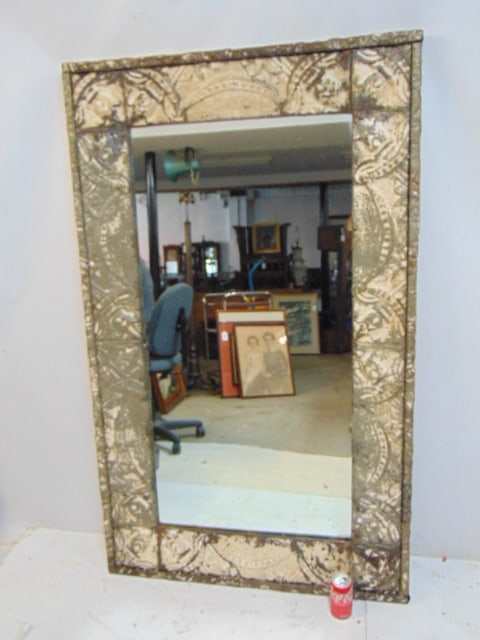 Large Mirror with zinc ceiling tile frame, decorative, 61 1/2" x 37" (1 of 5)