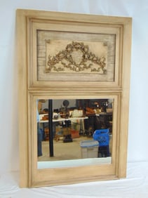 Decorative mirror with carved top section, 45" by 30"