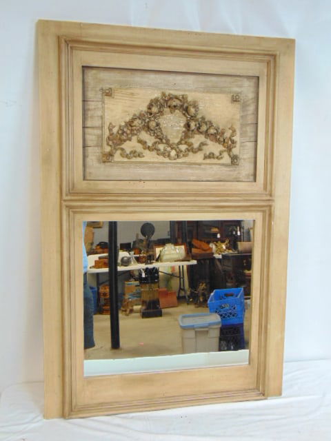 Decorative mirror with carved top section, 45" by 30" (1 of 3)