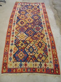 Vintage Kilim flatweave rug, multicolored carpet is 10'2" by 5'