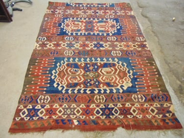 Vintage Kilim flatweave rug, multicolored carpet is 8'8" by 5'10"
