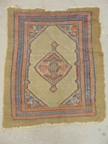 Antique scatter rug, Turkish, worn, carpet is 42" by 36"