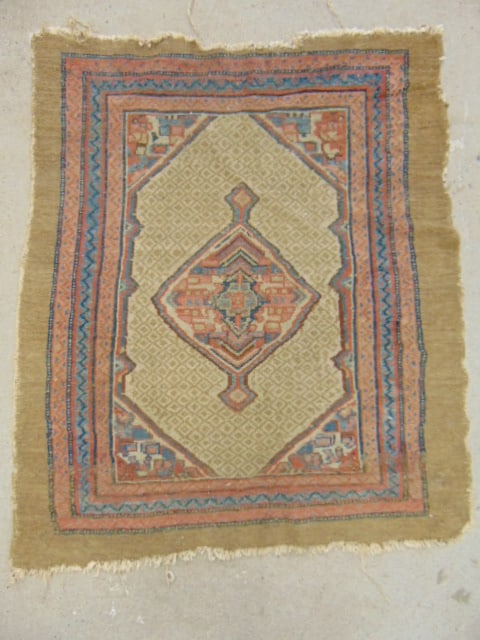 Antique scatter rug, Turkish, worn, carpet is 42" by 36" (1 of 4)