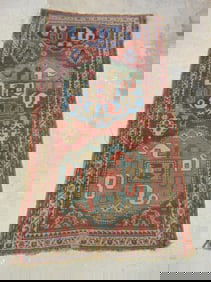 Caucasian scatter rug, Kazak, carpet is 81" by 43", several old patch repairs
