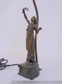 Austrian bronze figural lamp base, 3 sockets, no shade, height is 19"