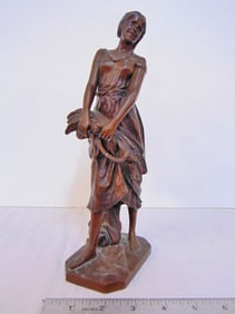 Bronze figure by Paul Aichele, woman with sickle & wheat, "H. Gladenbeck & Sohn, height is 10"