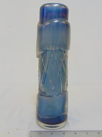 art glass vase in blue / grey, signed Esteban Prieto, height is 10 7/8", good condition