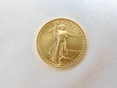 Gold Coin 5 dollar gold pc, 1/10 oz gold US walking Liberty