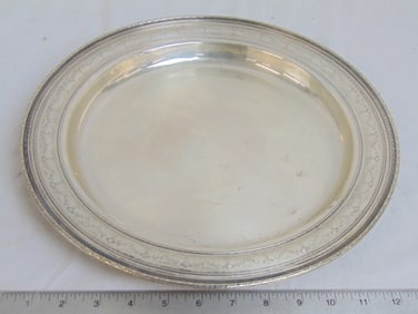 Large sterling silver tray with decorative edge, 24 troy