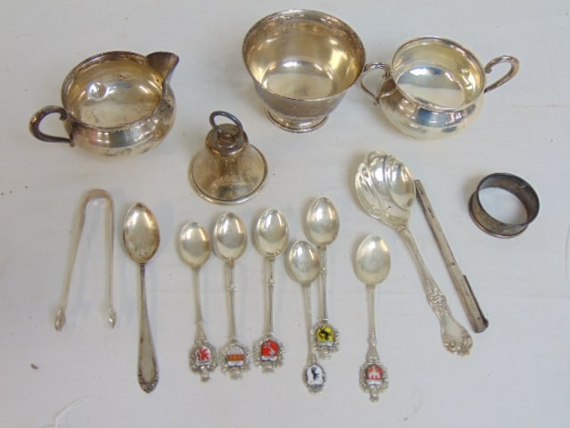 Sterling & '800 silver lot, hollowware, Tiffany sterling pen, spoons, 9.75 troy hollow, .57 troy (1 of 4)